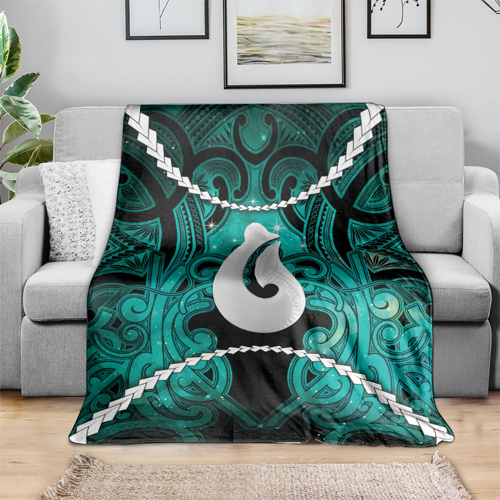 Maori Matariki Hei Matau Turquoise Blanket Maori Kowhaiwhai Pattern Galaxy LT01 - Polynesian Pride
