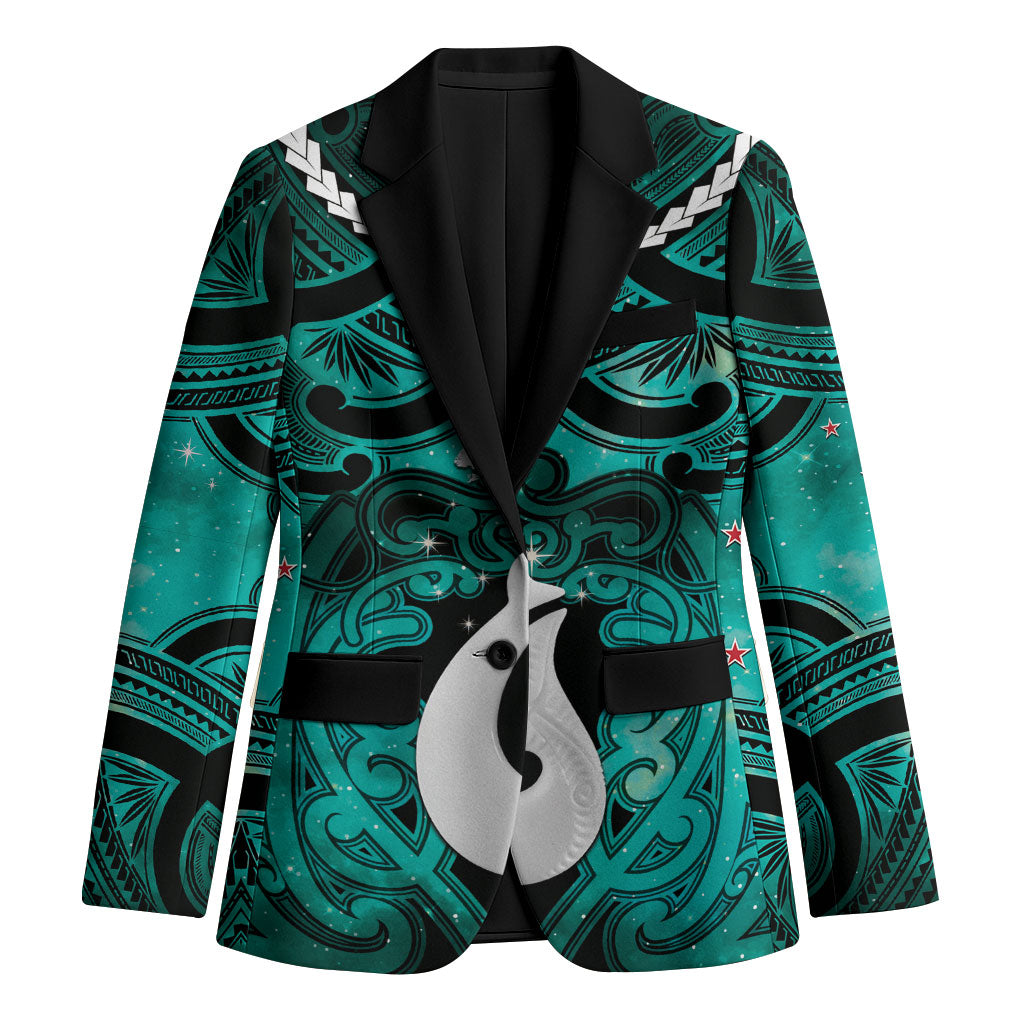 Personalised Maori Matariki Hei Matau Turquoise Blazer Maori Kowhaiwhai Pattern Galaxy LT01 Unisex Turquoise - Polynesian Pride