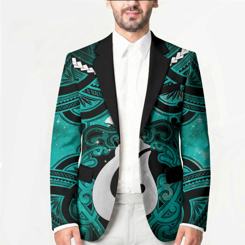Personalised Maori Matariki Hei Matau Turquoise Blazer Maori Kowhaiwhai Pattern Galaxy LT01 - Polynesian Pride