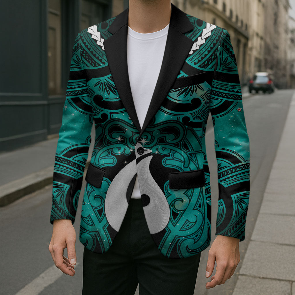 Personalised Maori Matariki Hei Matau Turquoise Blazer Maori Kowhaiwhai Pattern Galaxy LT01 - Polynesian Pride