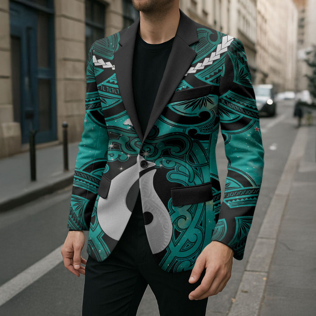 Personalised Maori Matariki Hei Matau Turquoise Blazer Maori Kowhaiwhai Pattern Galaxy LT01 - Polynesian Pride