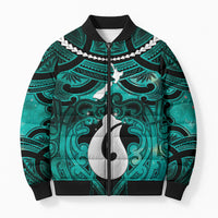 Personalised Maori Matariki Hei Matau Turquoise Bomber Puffer Jacket Maori Kowhaiwhai Pattern Galaxy LT01 Unisex Turquoise - Polynesian Pride