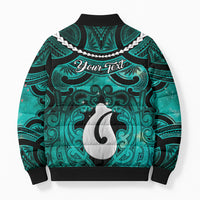 Personalised Maori Matariki Hei Matau Turquoise Bomber Puffer Jacket Maori Kowhaiwhai Pattern Galaxy LT01 - Polynesian Pride