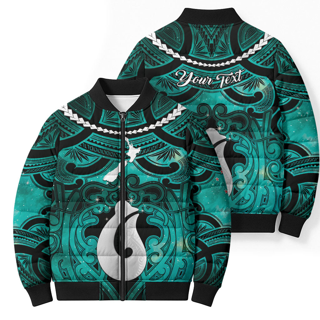 Personalised Maori Matariki Hei Matau Turquoise Bomber Puffer Jacket Maori Kowhaiwhai Pattern Galaxy LT01 - Polynesian Pride