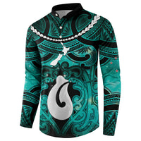 Personalised Maori Matariki Hei Matau Turquoise Button Sweatshirt Maori Kowhaiwhai Pattern Galaxy LT01 - Polynesian Pride