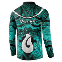 Personalised Maori Matariki Hei Matau Turquoise Button Sweatshirt Maori Kowhaiwhai Pattern Galaxy LT01 - Polynesian Pride