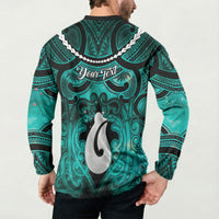 Personalised Maori Matariki Hei Matau Turquoise Button Sweatshirt Maori Kowhaiwhai Pattern Galaxy LT01 - Polynesian Pride