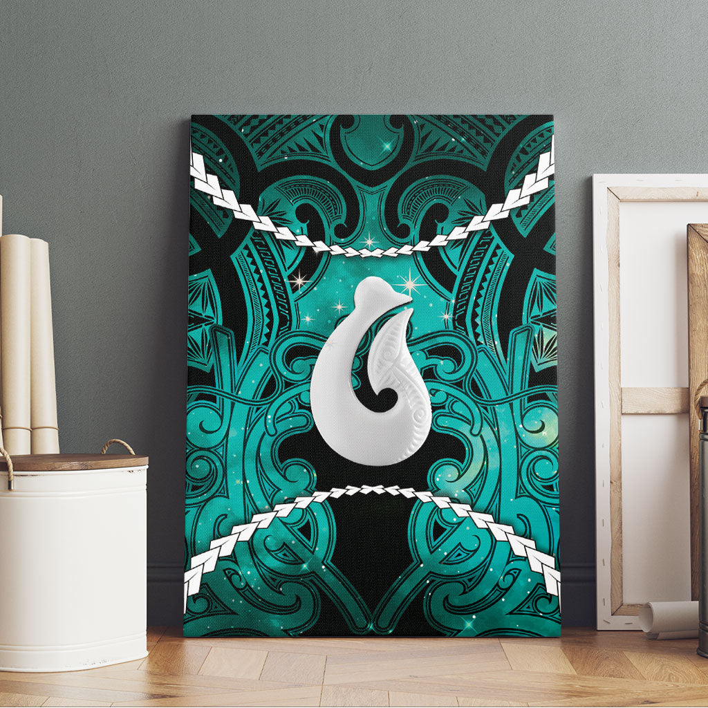 Maori Matariki Hei Matau Turquoise Canvas Wall Art Maori Kowhaiwhai Pattern Galaxy