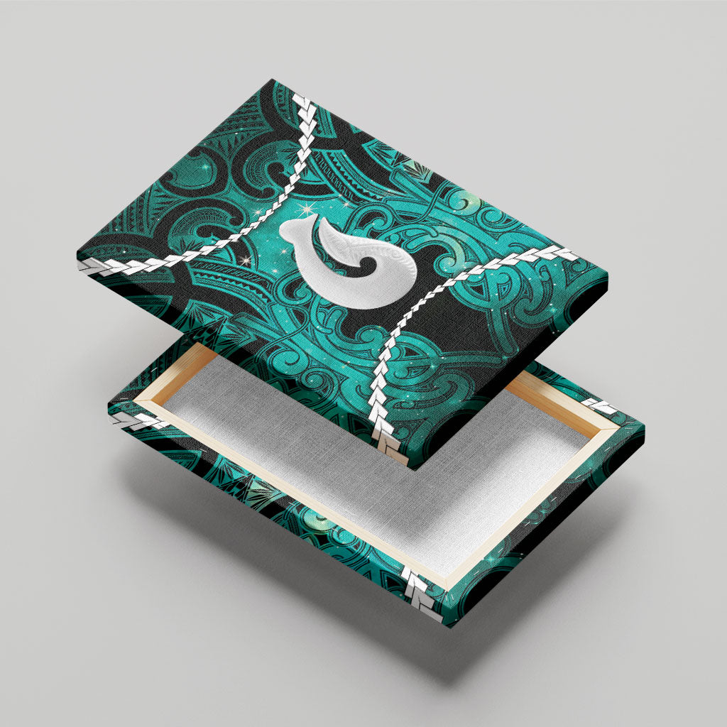 Maori Matariki Hei Matau Turquoise Canvas Wall Art Maori Kowhaiwhai Pattern Galaxy