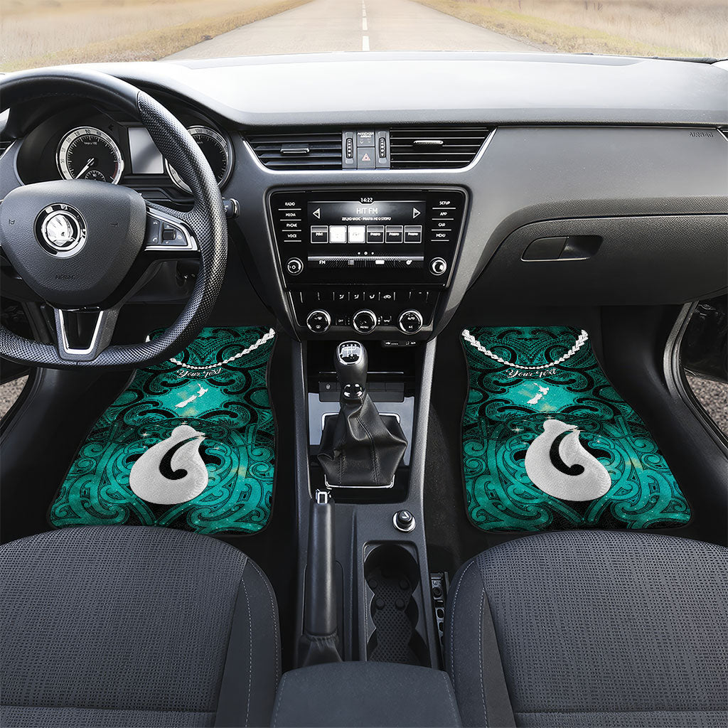 Personalised Maori Matariki Hei Matau Turquoise Car Mats Maori Kowhaiwhai Pattern Galaxy LT01 Set 2pcs - Front Turquoise - Polynesian Pride