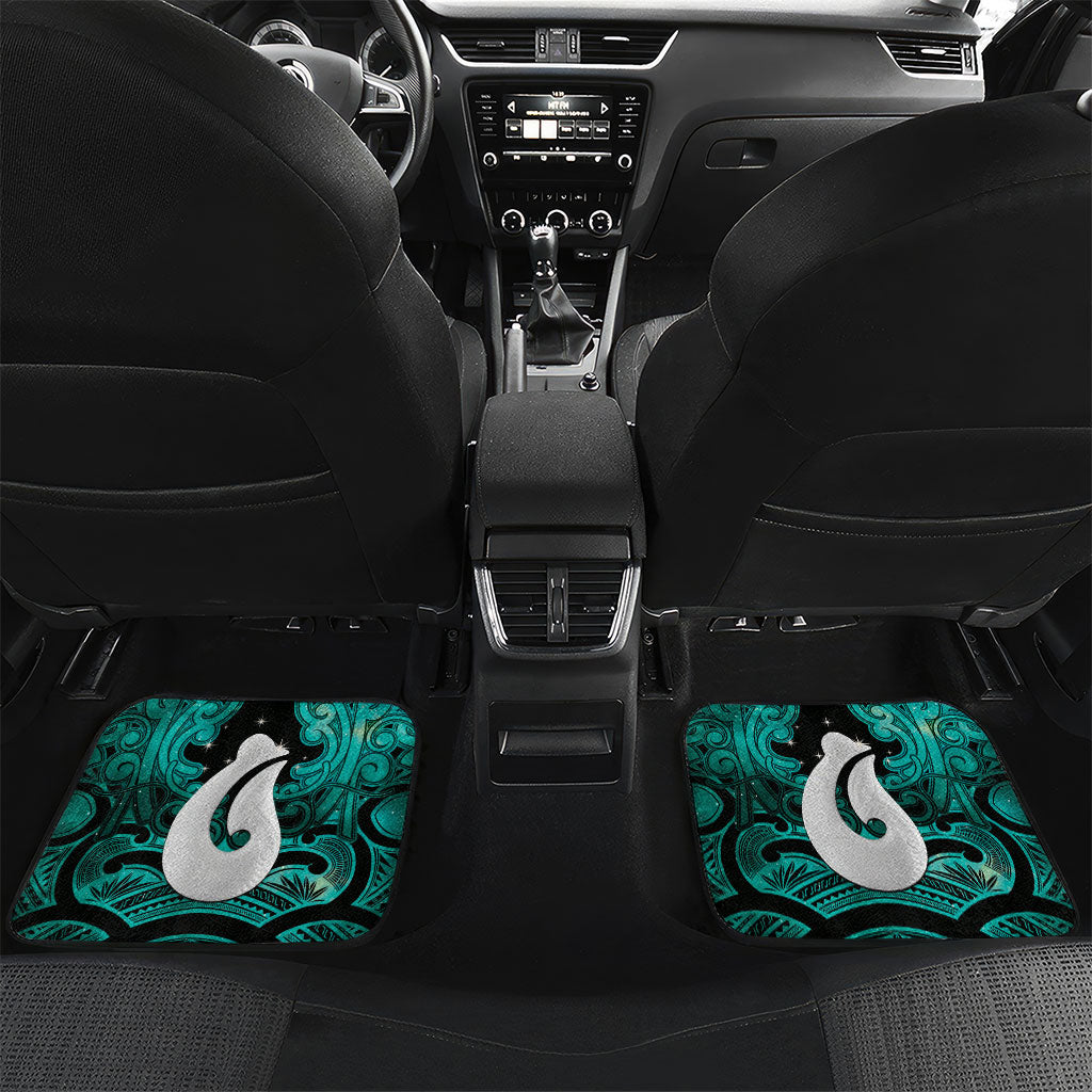 Personalised Maori Matariki Hei Matau Turquoise Car Mats Maori Kowhaiwhai Pattern Galaxy LT01 Set 2pcs - Back Turquoise - Polynesian Pride