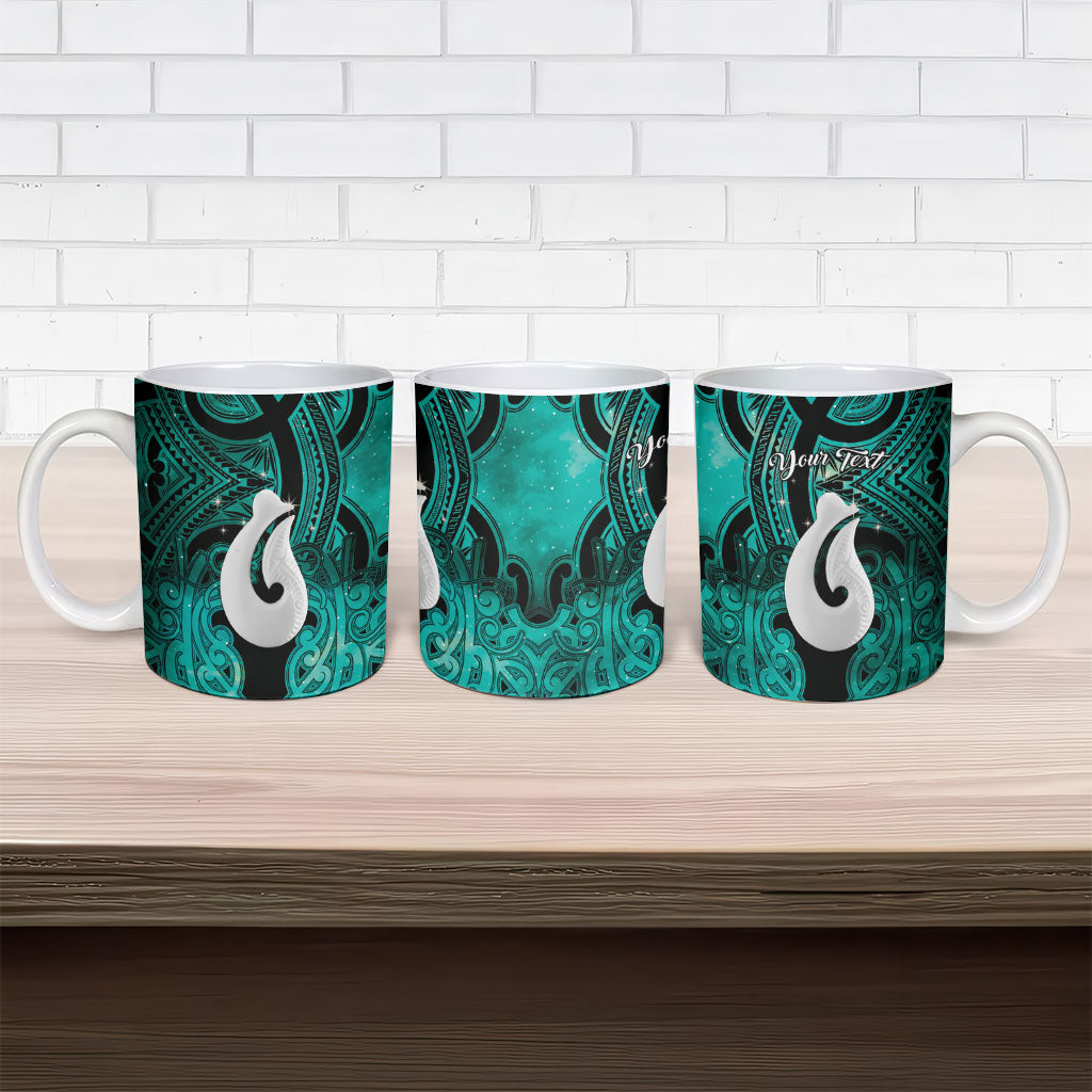 Personalised Maori Matariki Hei Matau Turquoise Ceramic Mug Maori Kowhaiwhai Pattern Galaxy LT01 - Polynesian Pride