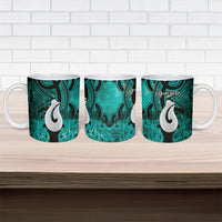 Personalised Maori Matariki Hei Matau Turquoise Ceramic Mug Maori Kowhaiwhai Pattern Galaxy LT01 - Polynesian Pride