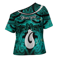 Personalised Maori Matariki Hei Matau Turquoise Cross Shoulder Shirt Maori Kowhaiwhai Pattern Galaxy LT01 - Polynesian Pride