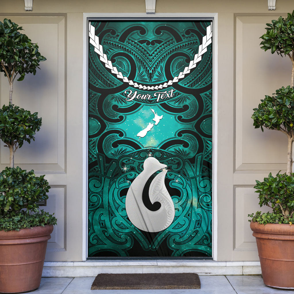 Personalised Maori Matariki Hei Matau Turquoise Door Cover Maori Kowhaiwhai Pattern Galaxy LT01 Turquoise - Polynesian Pride