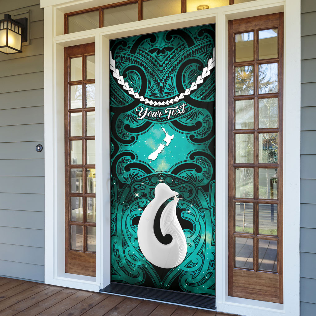 Personalised Maori Matariki Hei Matau Turquoise Door Cover Maori Kowhaiwhai Pattern Galaxy LT01 - Polynesian Pride