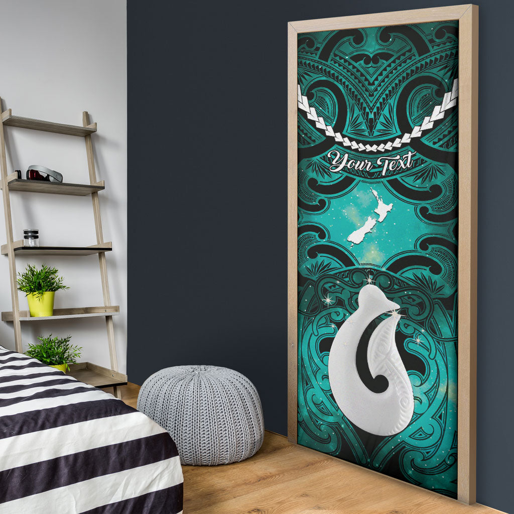 Personalised Maori Matariki Hei Matau Turquoise Door Cover Maori Kowhaiwhai Pattern Galaxy LT01 - Polynesian Pride