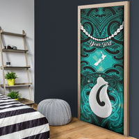 Personalised Maori Matariki Hei Matau Turquoise Door Cover Maori Kowhaiwhai Pattern Galaxy LT01 - Polynesian Pride