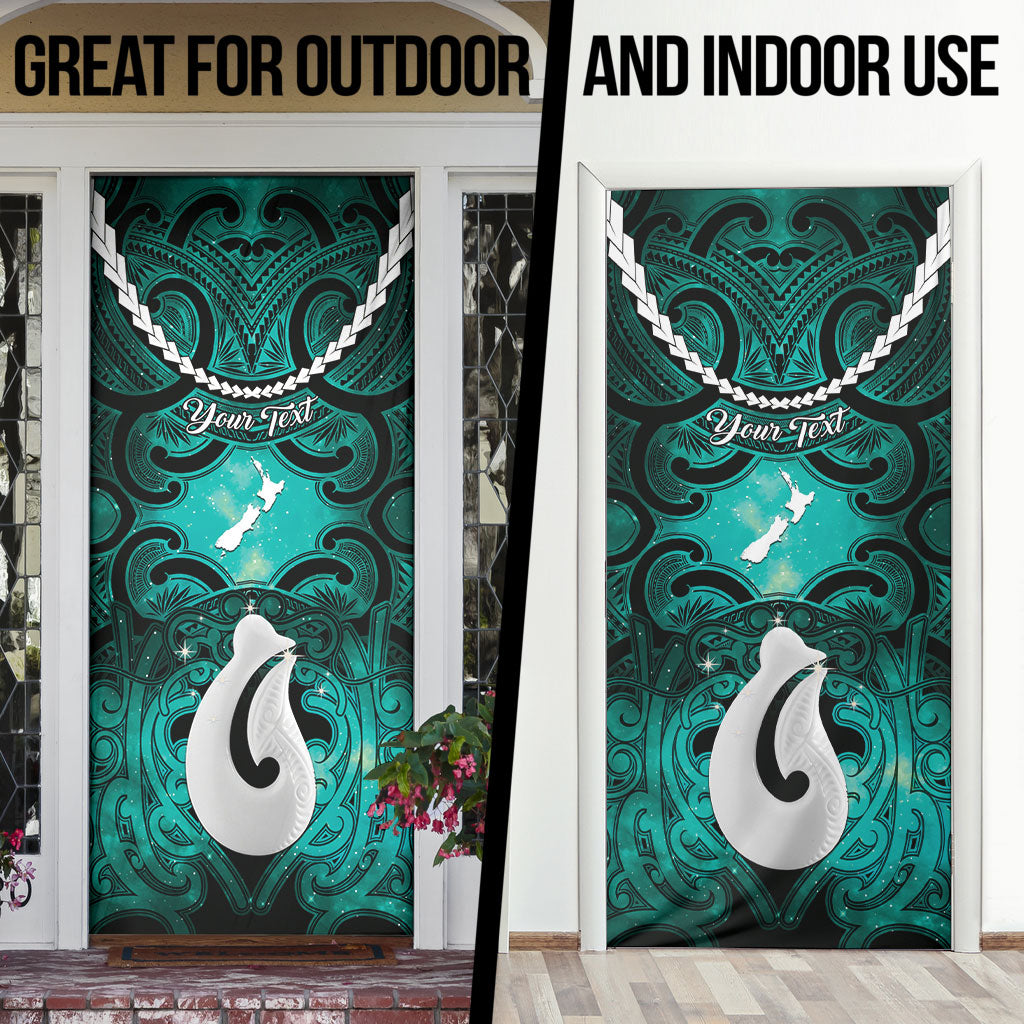 Personalised Maori Matariki Hei Matau Turquoise Door Cover Maori Kowhaiwhai Pattern Galaxy LT01 - Polynesian Pride