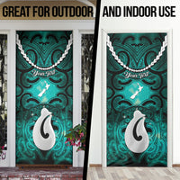 Personalised Maori Matariki Hei Matau Turquoise Door Cover Maori Kowhaiwhai Pattern Galaxy LT01 - Polynesian Pride