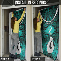 Personalised Maori Matariki Hei Matau Turquoise Door Cover Maori Kowhaiwhai Pattern Galaxy LT01 - Polynesian Pride