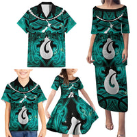 Personalised Maori Matariki Hei Matau Turquoise Family Matching Puletasi and Hawaiian Shirt Maori Kowhaiwhai Pattern Galaxy