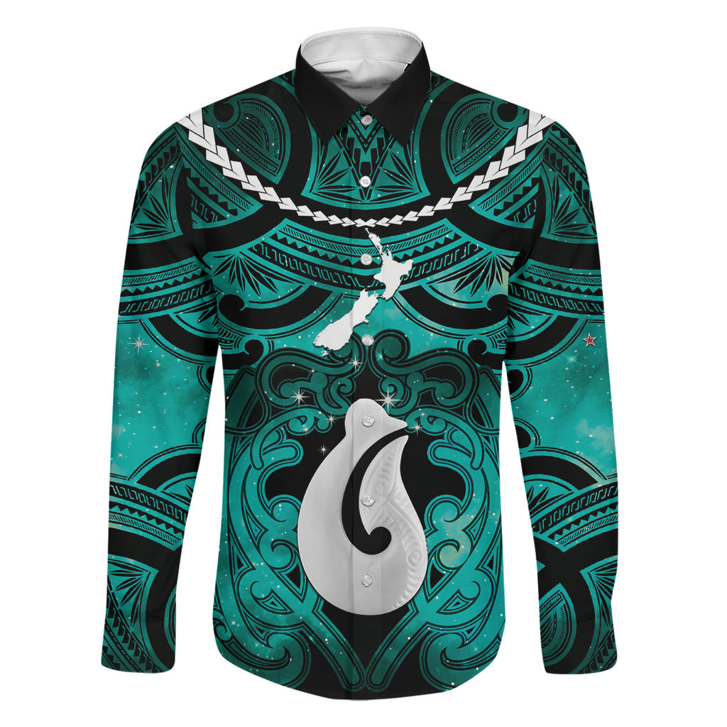 Personalised Maori Matariki Hei Matau Turquoise Family Matching Puletasi and Hawaiian Shirt Maori Kowhaiwhai Pattern Galaxy