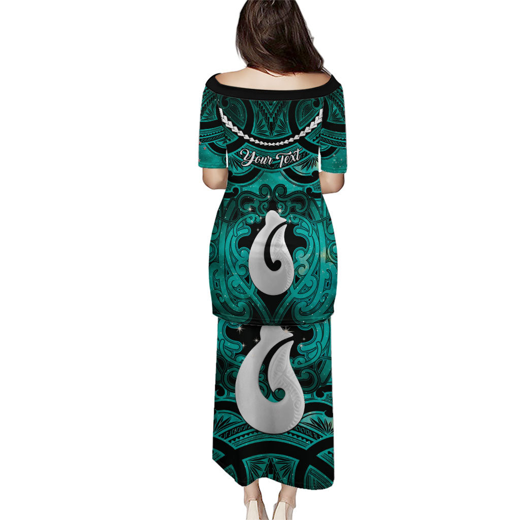 Personalised Maori Matariki Hei Matau Turquoise Family Matching Puletasi and Hawaiian Shirt Maori Kowhaiwhai Pattern Galaxy