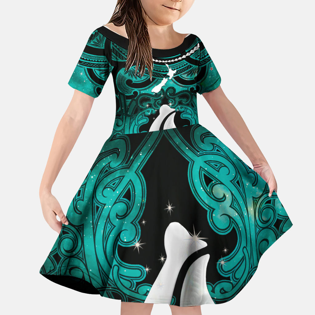 Personalised Maori Matariki Hei Matau Turquoise Family Matching Tank Maxi Dress and Hawaiian Shirt Maori Kowhaiwhai Pattern Galaxy
