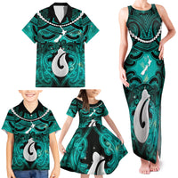 Personalised Maori Matariki Hei Matau Turquoise Family Matching Tank Maxi Dress and Hawaiian Shirt Maori Kowhaiwhai Pattern Galaxy