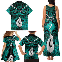 Personalised Maori Matariki Hei Matau Turquoise Family Matching Tank Maxi Dress and Hawaiian Shirt Maori Kowhaiwhai Pattern Galaxy