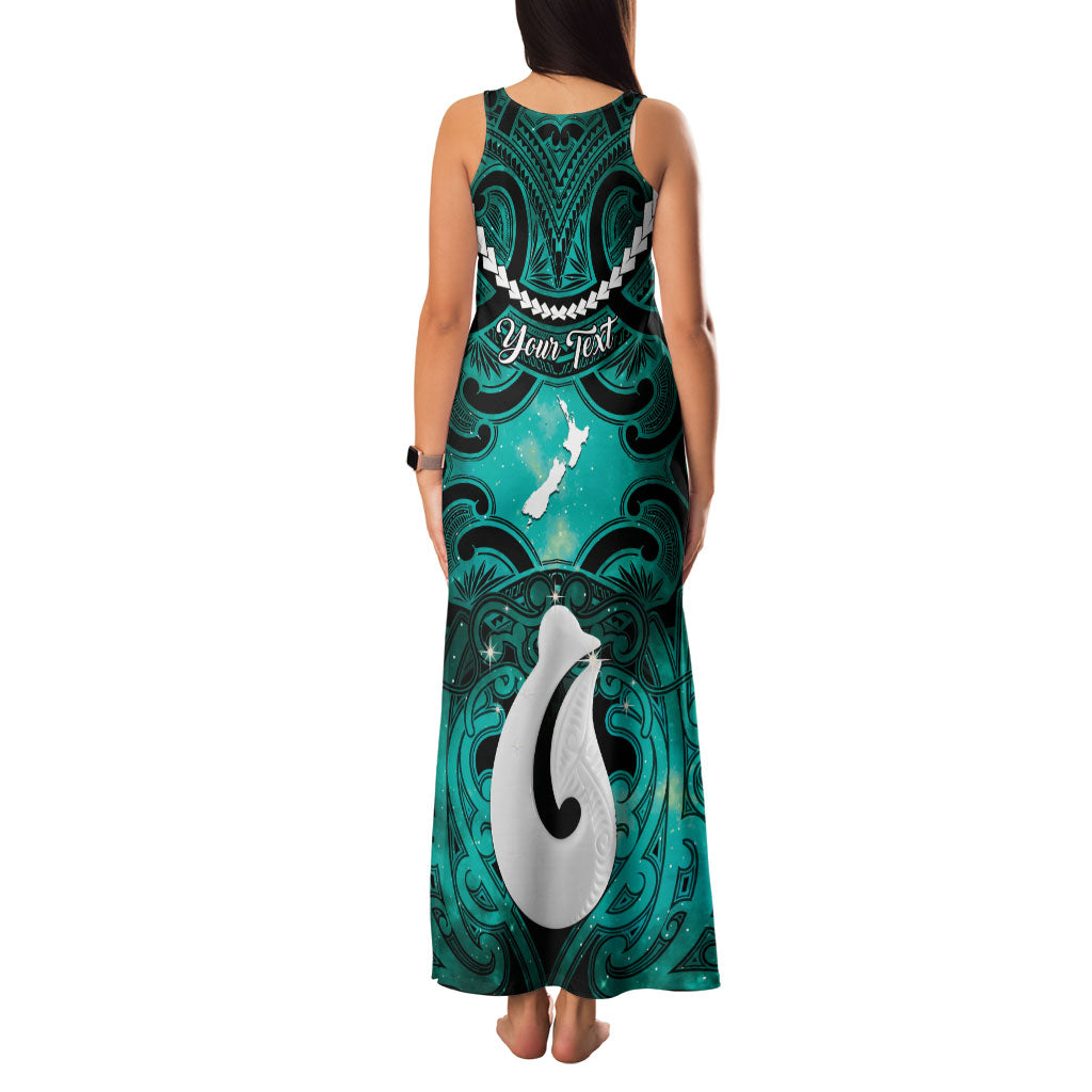 Personalised Maori Matariki Hei Matau Turquoise Family Matching Tank Maxi Dress and Hawaiian Shirt Maori Kowhaiwhai Pattern Galaxy