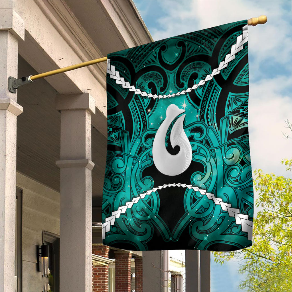 Maori Matariki Hei Matau Turquoise Garden Flag Maori Kowhaiwhai Pattern Galaxy LT01 House Flag Turquoise - Polynesian Pride