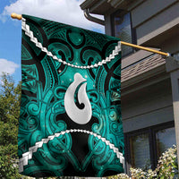 Maori Matariki Hei Matau Turquoise Garden Flag Maori Kowhaiwhai Pattern Galaxy LT01 - Polynesian Pride