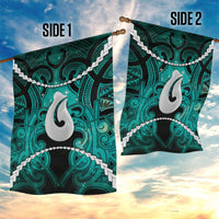 Maori Matariki Hei Matau Turquoise Garden Flag Maori Kowhaiwhai Pattern Galaxy LT01 - Polynesian Pride