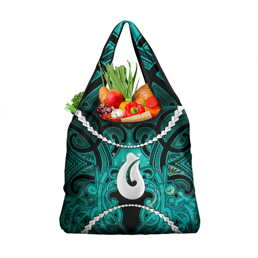 Maori Matariki Hei Matau Turquoise Grocery Bag Maori Kowhaiwhai Pattern Galaxy LT01 1-pack One Size Turquoise - Polynesian Pride