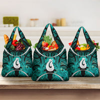 Maori Matariki Hei Matau Turquoise Grocery Bag Maori Kowhaiwhai Pattern Galaxy LT01 3-pack One Size Turquoise - Polynesian Pride