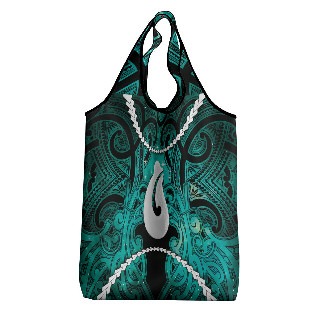 Maori Matariki Hei Matau Turquoise Grocery Bag Maori Kowhaiwhai Pattern Galaxy LT01 - Polynesian Pride