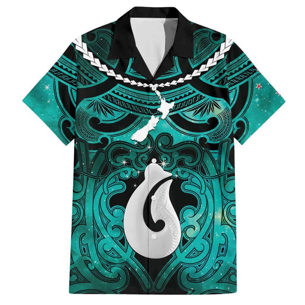 Personalised Maori Matariki Hei Matau Turquoise Hawaiian Shirt Maori Kowhaiwhai Pattern Galaxy LT01 Turquoise - Polynesian Pride