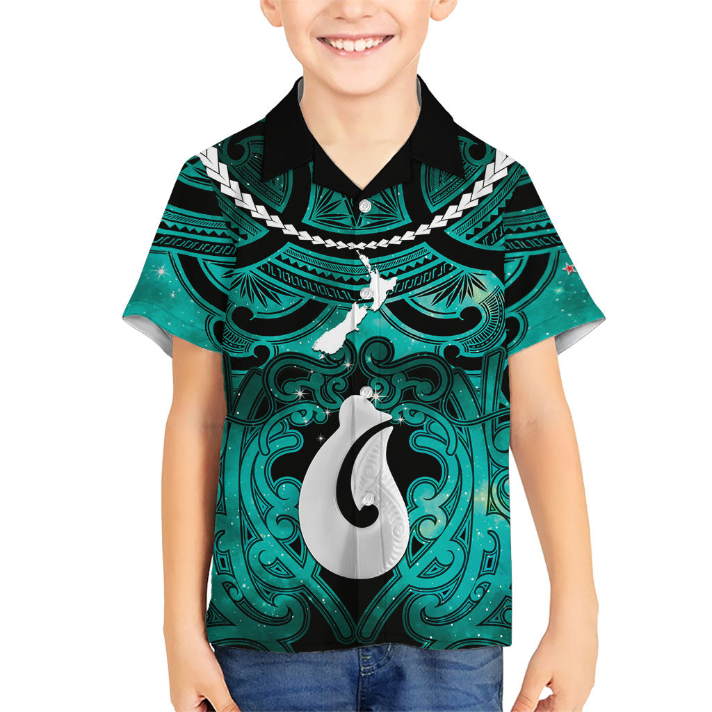Personalised Maori Matariki Hei Matau Turquoise Hawaiian Shirt Maori Kowhaiwhai Pattern Galaxy LT01 - Polynesian Pride