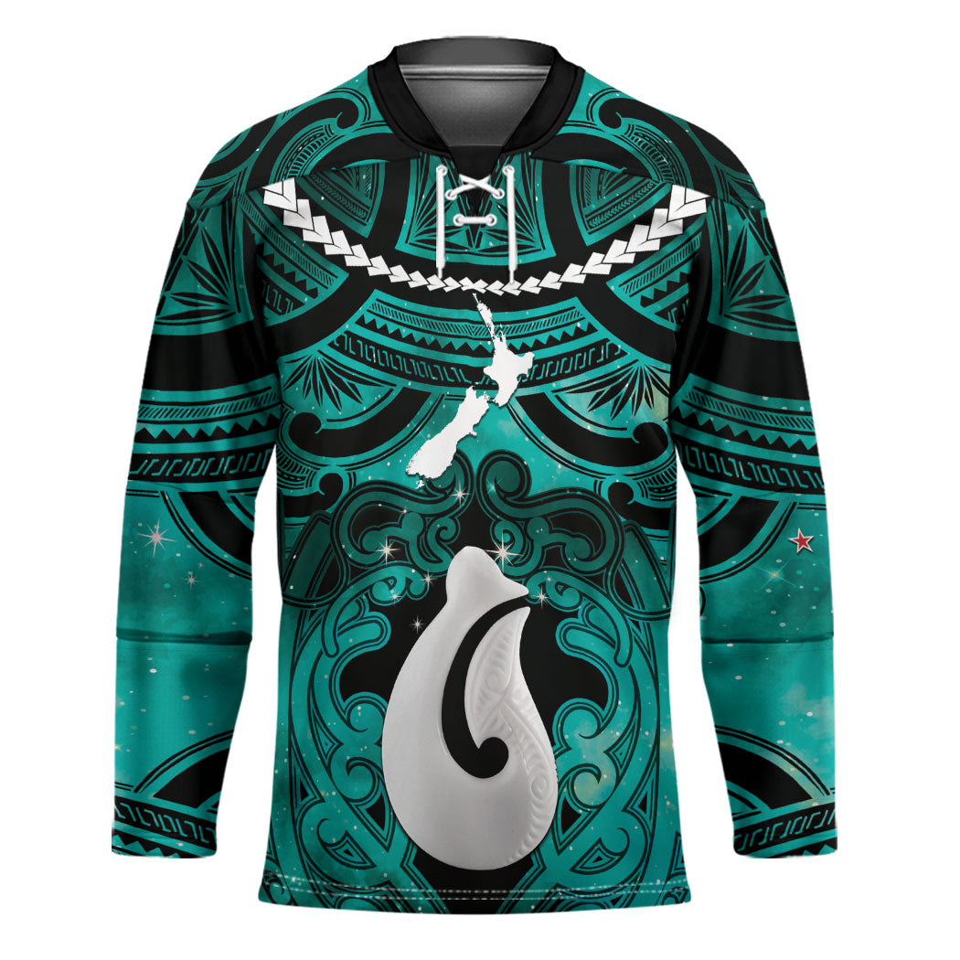 Personalised Maori Matariki Hei Matau Turquoise Hockey Jersey Maori Kowhaiwhai Pattern Galaxy LT01 Unisex Turquoise - Polynesian Pride