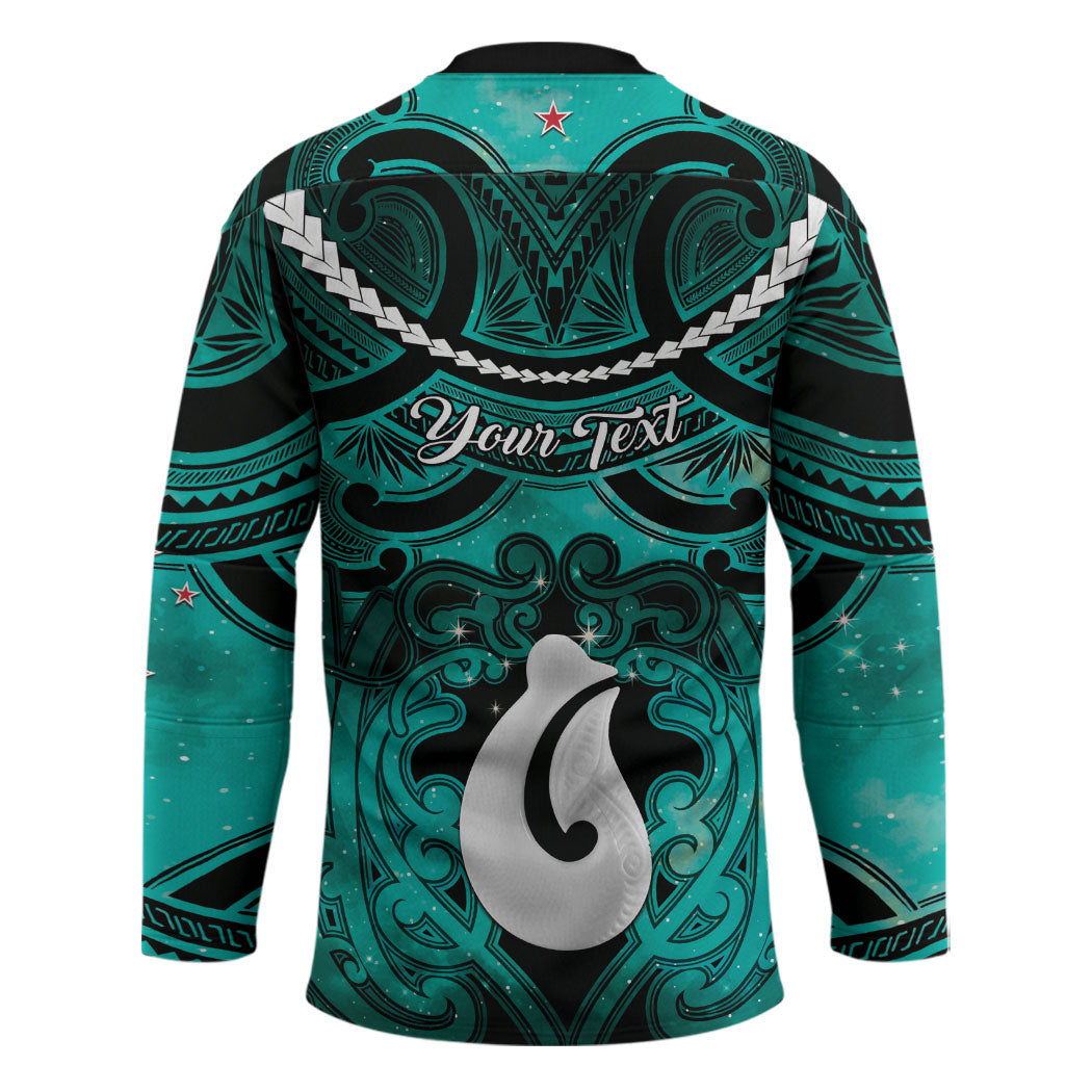 Personalised Maori Matariki Hei Matau Turquoise Hockey Jersey Maori Kowhaiwhai Pattern Galaxy LT01 - Polynesian Pride