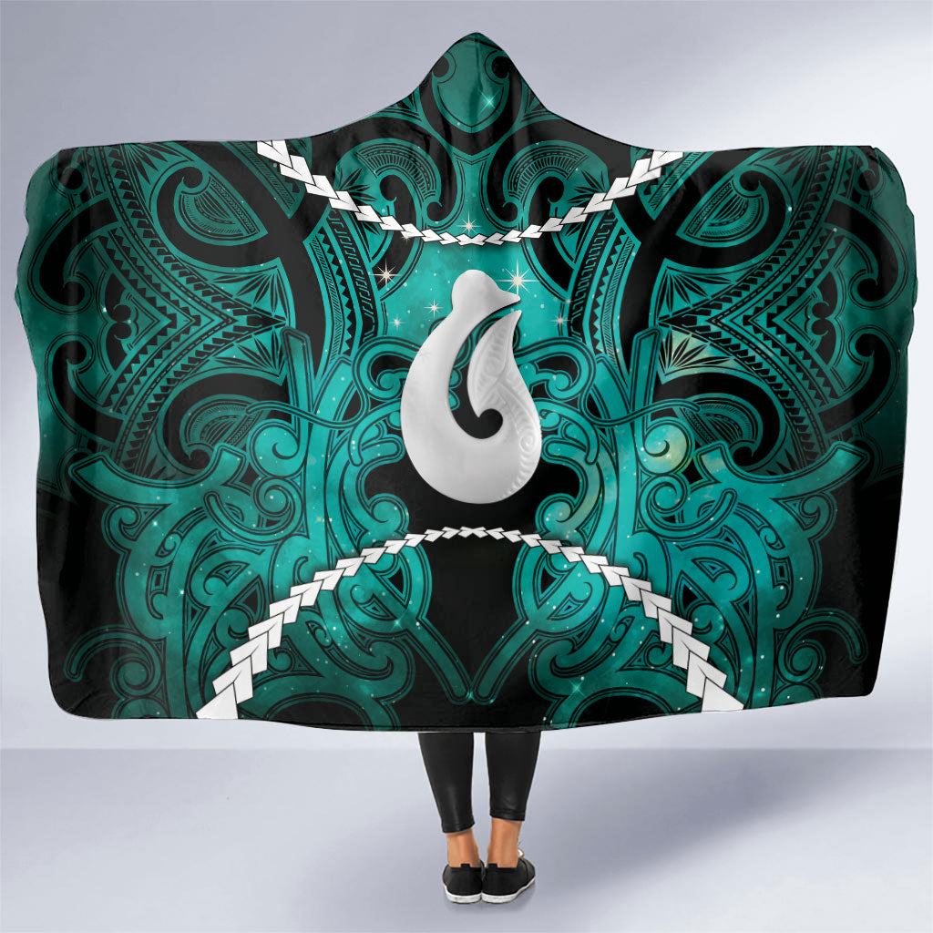 Maori Matariki Hei Matau Turquoise Hooded Blanket Maori Kowhaiwhai Pattern Galaxy LT01 One Size Turquoise - Polynesian Pride