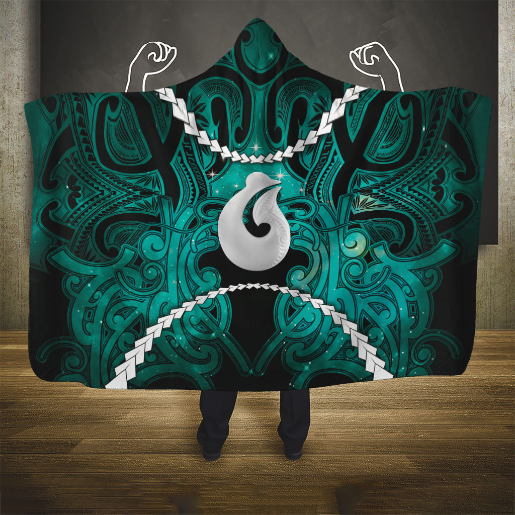 Maori Matariki Hei Matau Turquoise Hooded Blanket Maori Kowhaiwhai Pattern Galaxy LT01 - Polynesian Pride