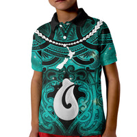 Personalised Maori Matariki Hei Matau Turquoise Kid Polo Shirt Maori Kowhaiwhai Pattern Galaxy LT01 Kid Turquoise - Polynesian Pride