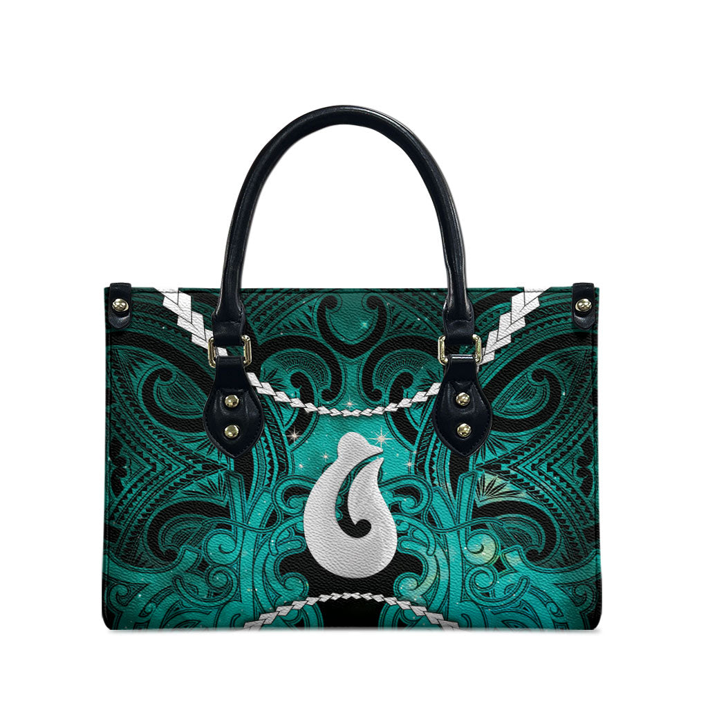Maori Matariki Hei Matau Turquoise Leather Bag Maori Kowhaiwhai Pattern Galaxy LT01 - Polynesian Pride