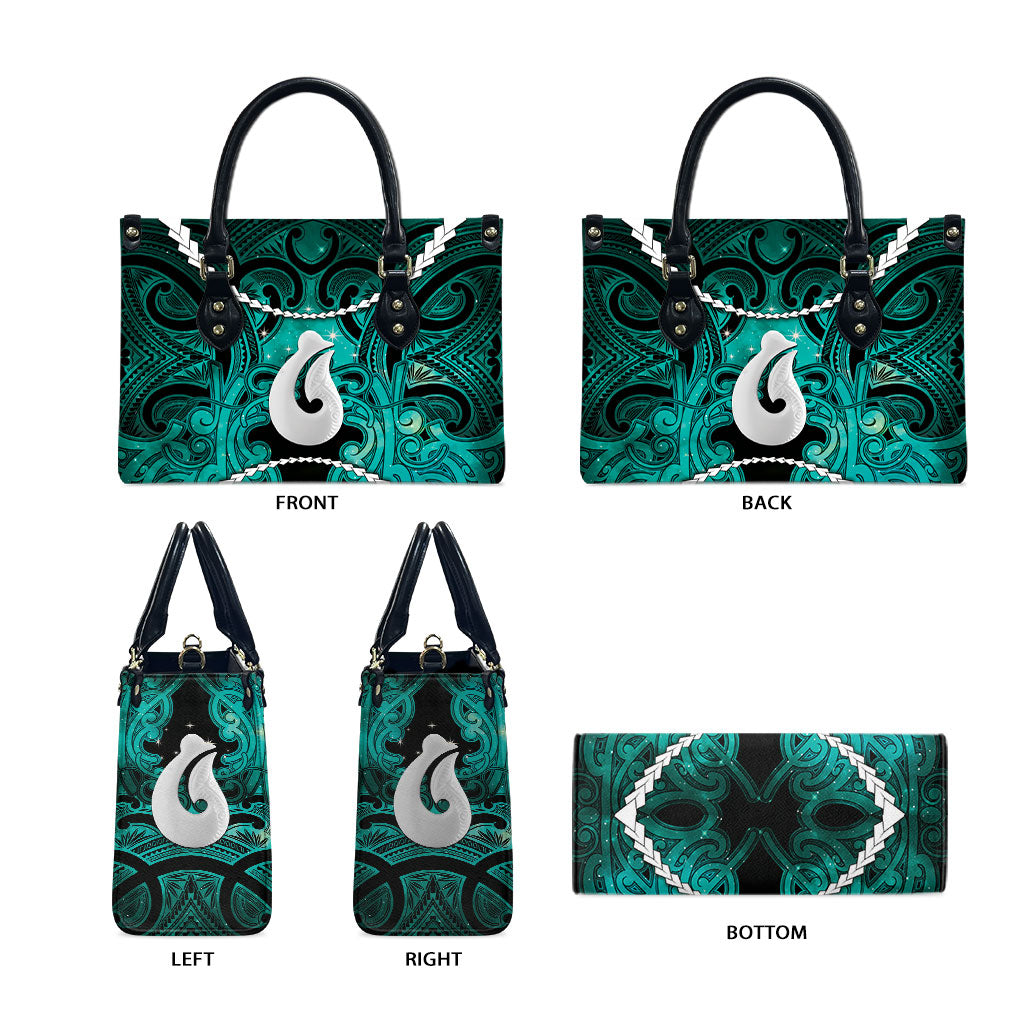 Maori Matariki Hei Matau Turquoise Leather Bag Maori Kowhaiwhai Pattern Galaxy LT01 - Polynesian Pride