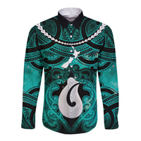 Personalised Maori Matariki Hei Matau Turquoise Long Sleeve Button Shirt Maori Kowhaiwhai Pattern Galaxy LT01 Unisex Turquoise - Polynesian Pride