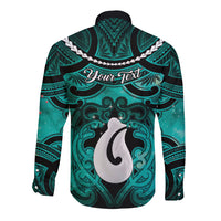 Personalised Maori Matariki Hei Matau Turquoise Long Sleeve Button Shirt Maori Kowhaiwhai Pattern Galaxy LT01 - Polynesian Pride