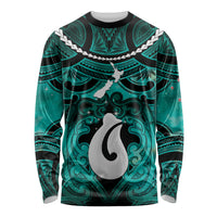 Personalised Maori Matariki Hei Matau Turquoise Long Sleeve Shirt Maori Kowhaiwhai Pattern Galaxy LT01 Unisex Turquoise - Polynesian Pride